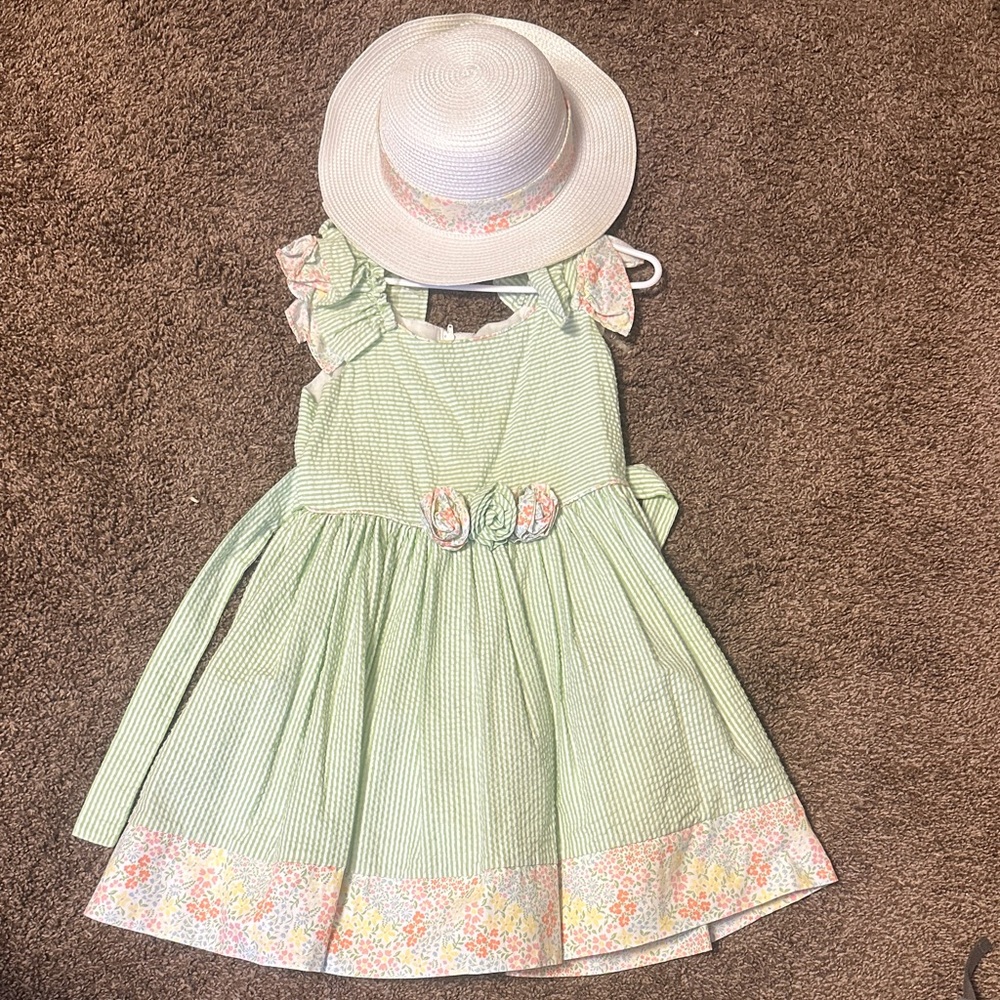 Bonnie Jean Green and Pink Floral Kids Dress with Hat